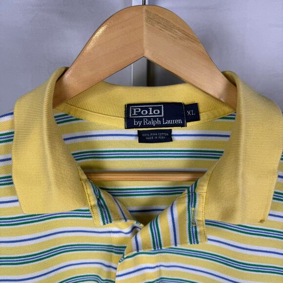 Polo Ralph Lauren Short Sleeve 100% Cotton Polo Shirt Yellow Stripe Men'… - Picture 4 of 6